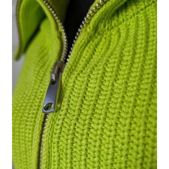 Zara Size M Cardigan Sweater Full Zip Lime Green Chunky Relaxed Oversized - Picture 5 of 9